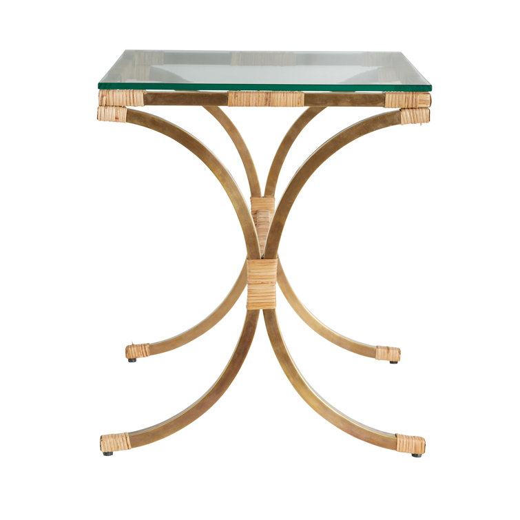 Vintage Brass and Rattan Square End Table