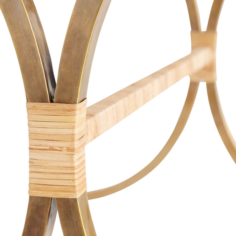 Vintage Brass and Rattan Square End Table