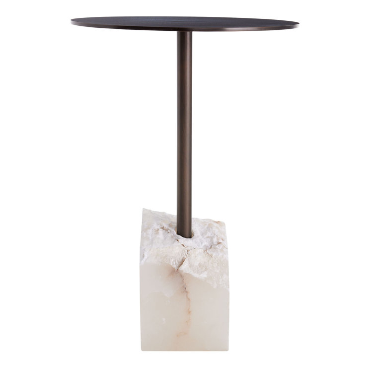 Round Black and Bronze Steel Stone End Table