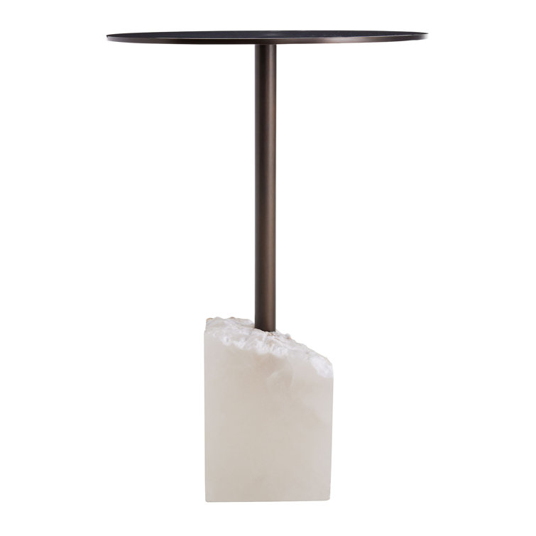 Round Black and Bronze Steel Stone End Table