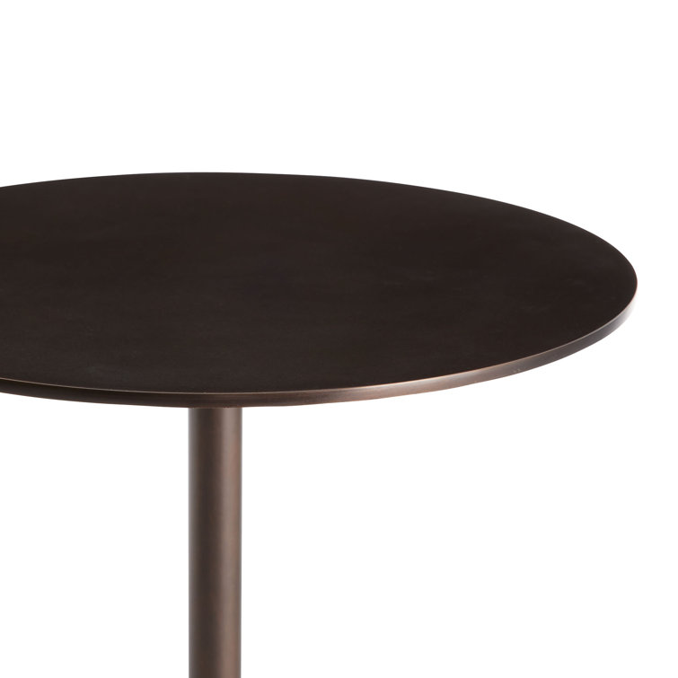 Round Black and Bronze Steel Stone End Table