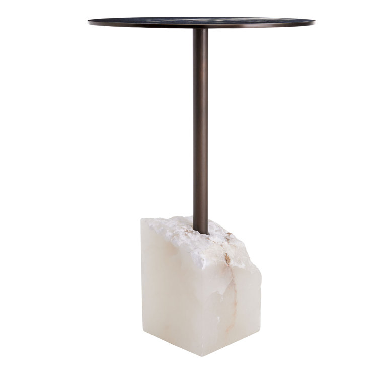 Round Black and Bronze Steel Stone End Table