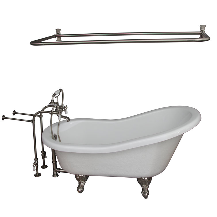 60'' White Acrylic Clawfoot Freestanding Bathtub with Faucet