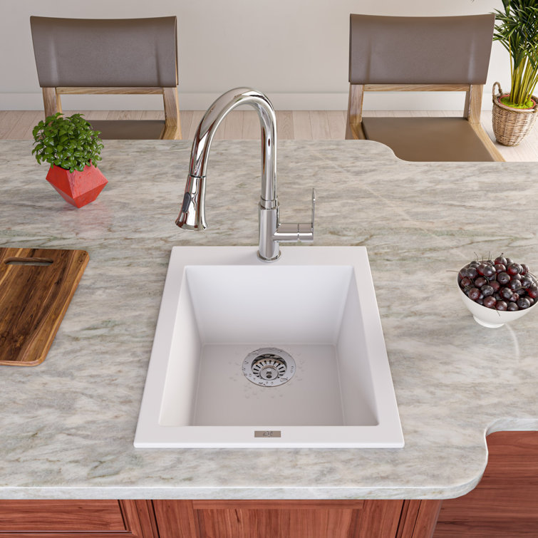 19.88'' White Granite Single Bowl Drop-In Kitchen Sink