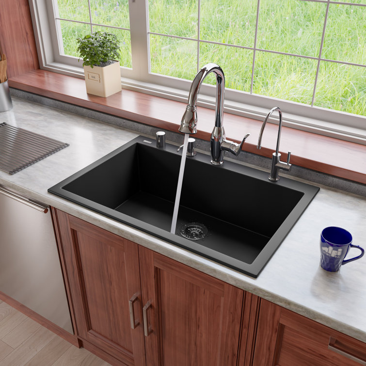 33'' Black Granite Single Bowl Drop-In Kitchen Sink