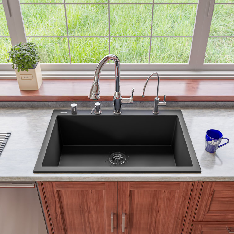 33'' Black Granite Single Bowl Drop-In Kitchen Sink