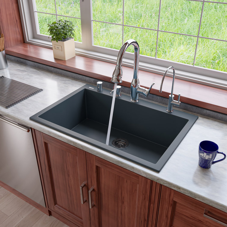 33'' Titanium Gray Granite Single Bowl Drop-In Kitchen Sink