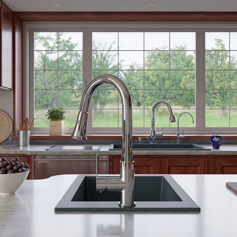 33'' Titanium Gray Granite Single Bowl Drop-In Kitchen Sink