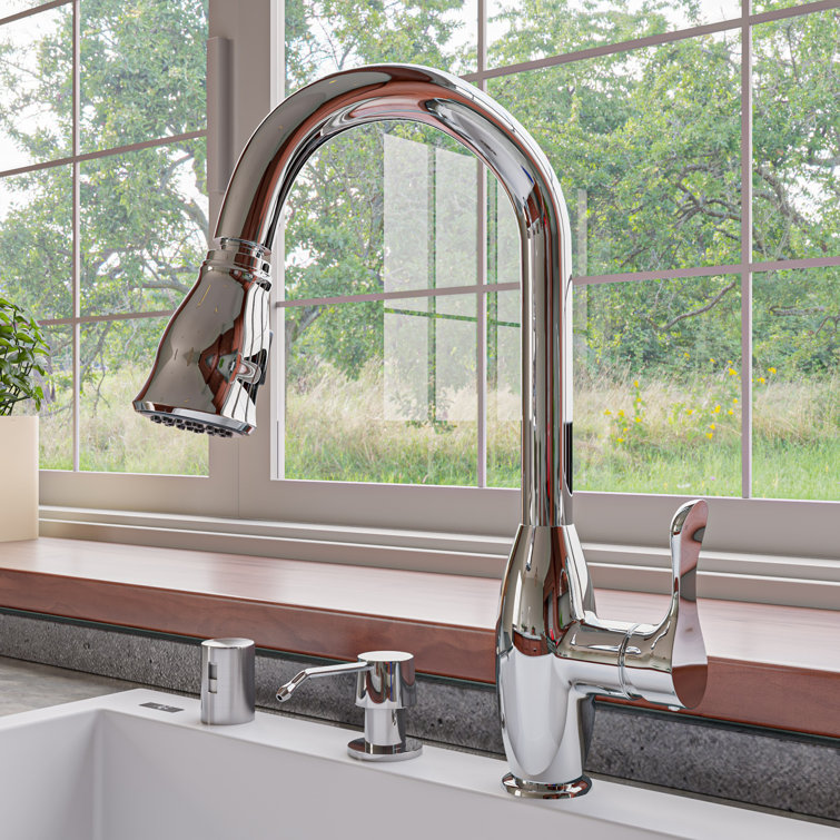 Polished Chrome Gooseneck Pull Down Kitchen Faucet with Spray