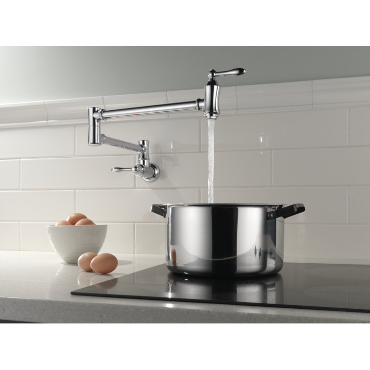 Chrome Wall-Mounted Traditional Pot Filler Faucet with Dual Handles