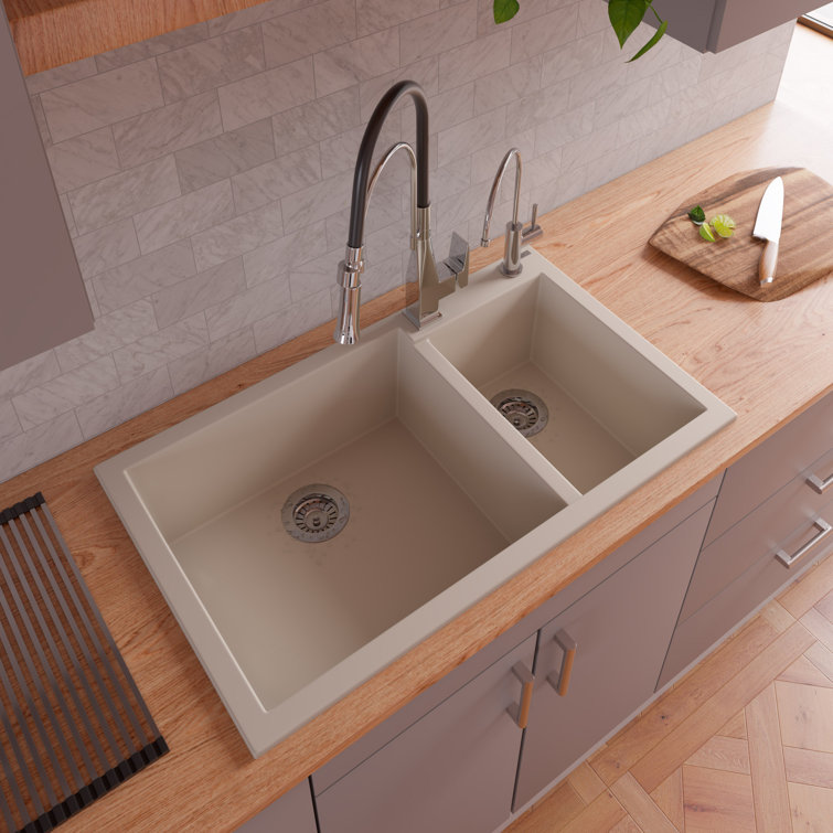 34'' Biscuit Double Bowl Granite Composite Kitchen Sink