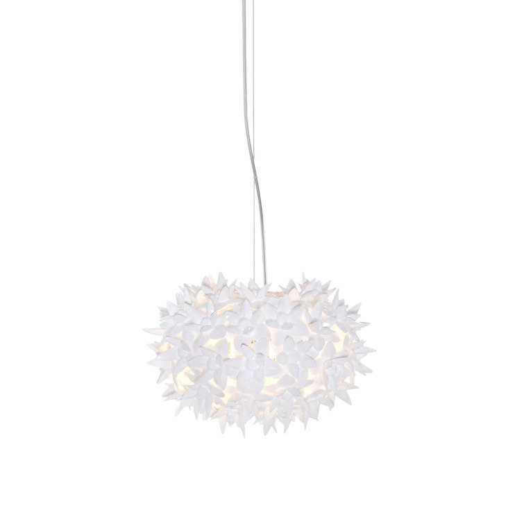 Small White Crystal Steel Pendant Light with Plastic Shade