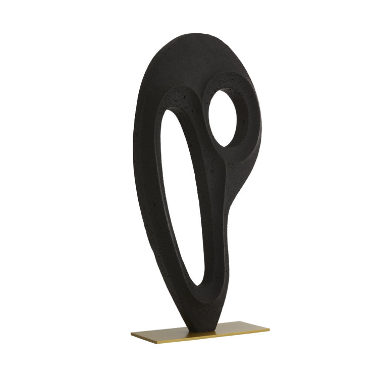 Black Ricestone Sculpture with Brass Base