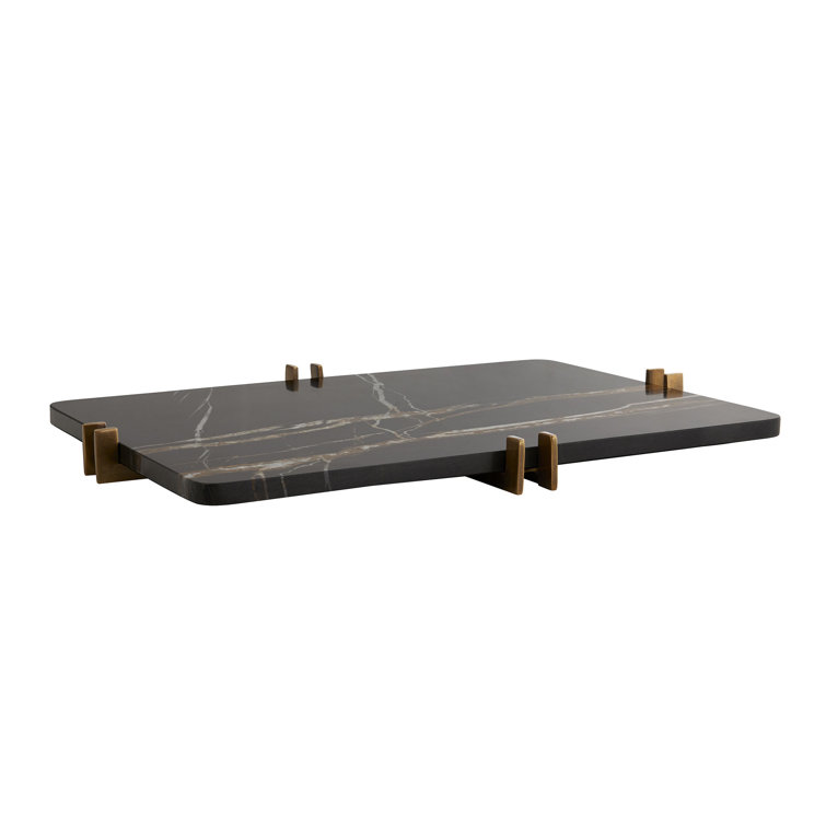 Lockhart Rectangular Metal Base Tray with Bengal Marble