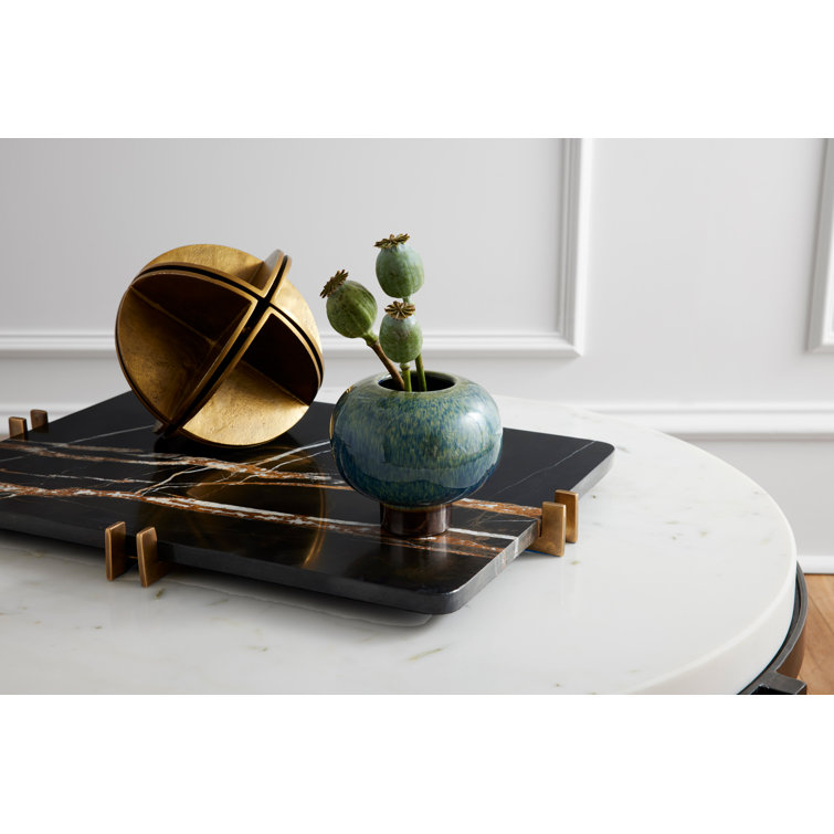 Lockhart Rectangular Metal Base Tray with Bengal Marble