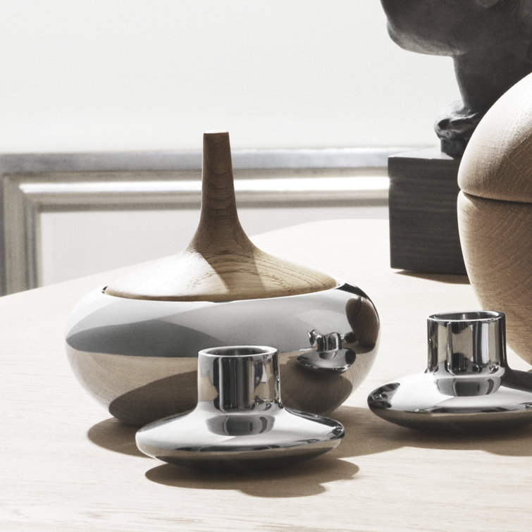 Scandinavian Silver Stainless Steel & Oak Candy Bowl