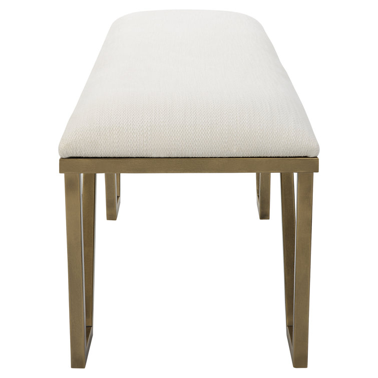 White and Gold Geometric Iron Upholstered Bench