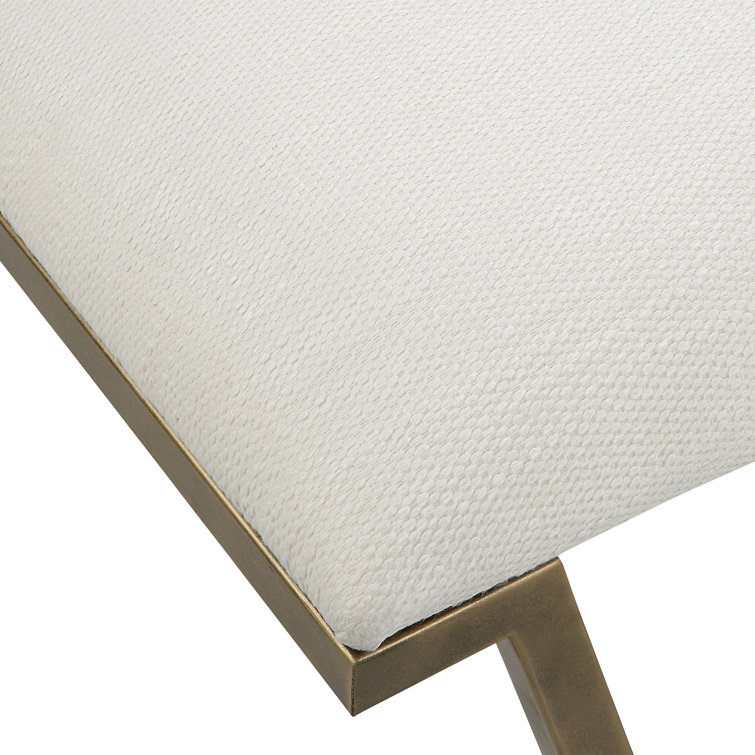 White and Gold Geometric Iron Upholstered Bench