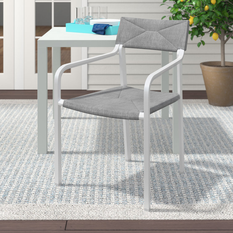 Gray and White Aluminum Stackable Outdoor Dining Chair with Cushions