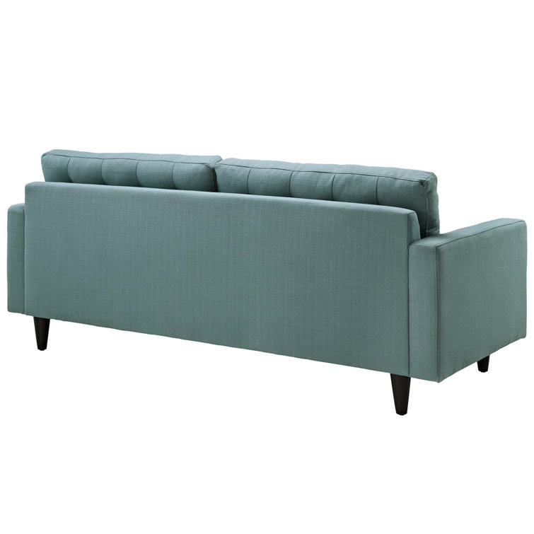 Laguna Blue Tufted Fabric Sofa with Wood Legs