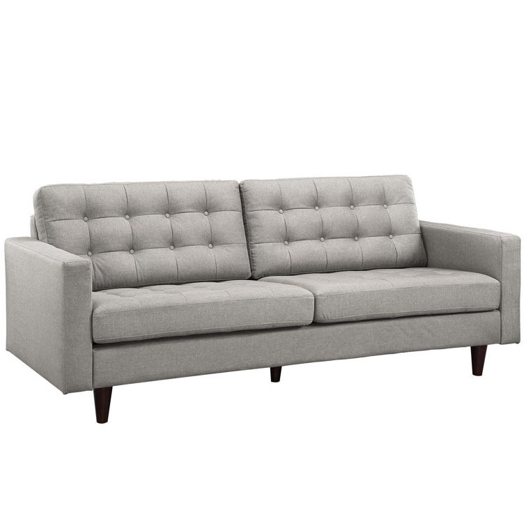 Light Gray Tufted Fabric Sofa with Wood Legs