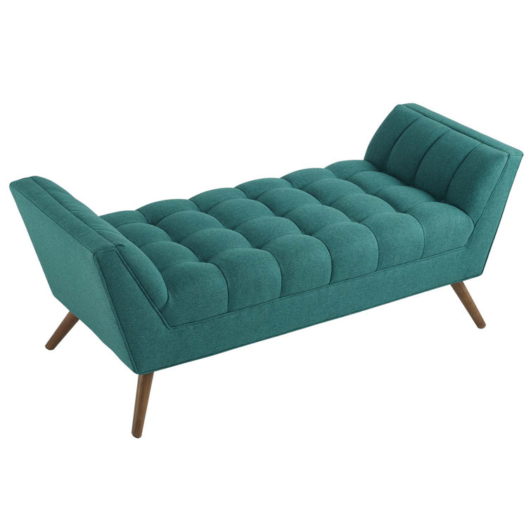 Modway Teal Mid-Century 53" Fabric Bench with Tapered Wood Legs