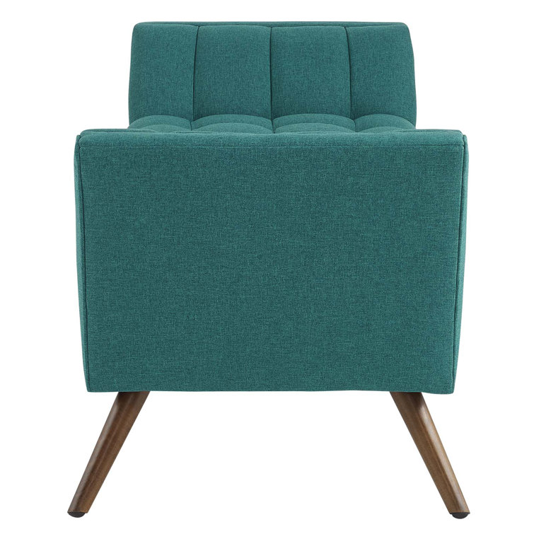 Modway Teal Mid-Century 53" Fabric Bench with Tapered Wood Legs