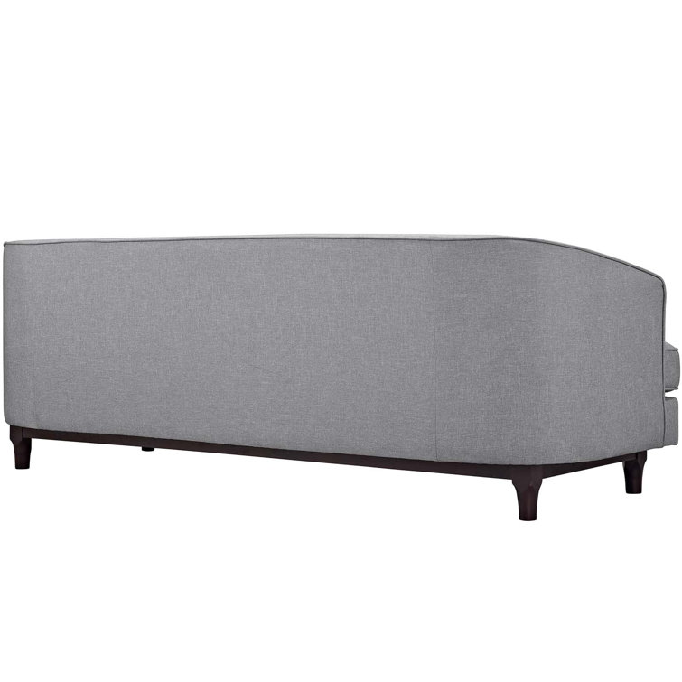 Elegant Light Gray Tufted Fabric Sofa with Walnut Wood Legs