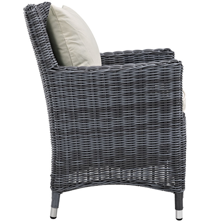 Antique Canvas Beige Wicker Rattan Outdoor Dining Chair with Cushions
