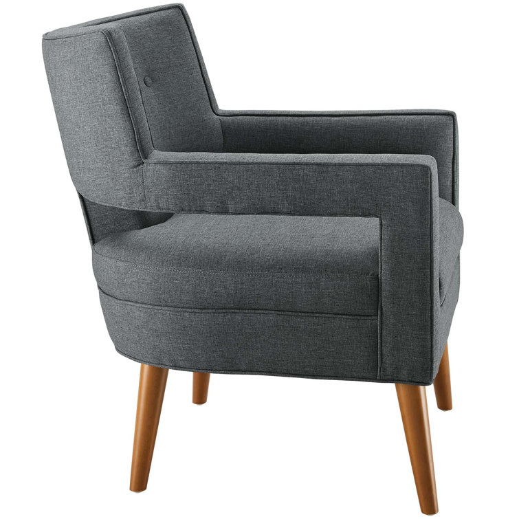 Gray Mid-Century Modern Upholstered Accent Chair with Wood Legs