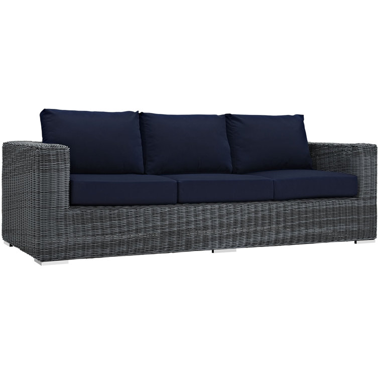 Navy Canvas Wicker Outdoor Sectional Sofa with Aluminum Frame