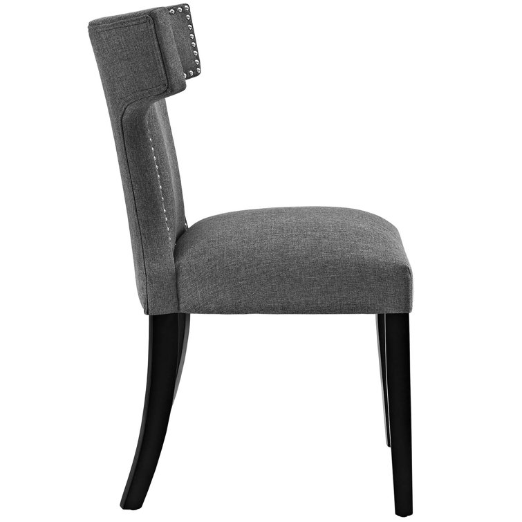 Elegant Gray Fabric Upholstered Side Chair with Wood Legs