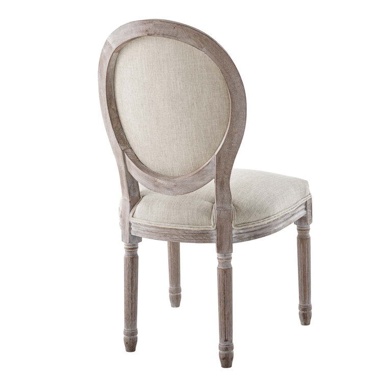 Chateau Comfort Beige Upholstered Dining Side Chair with Weathered Wood