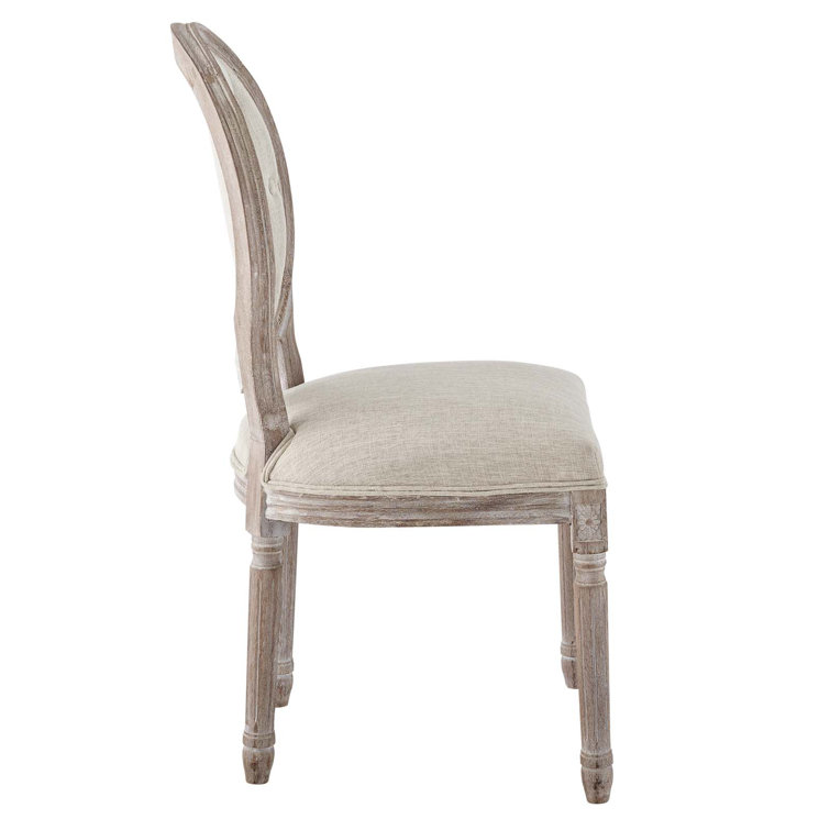 Chateau Comfort Beige Upholstered Dining Side Chair with Weathered Wood