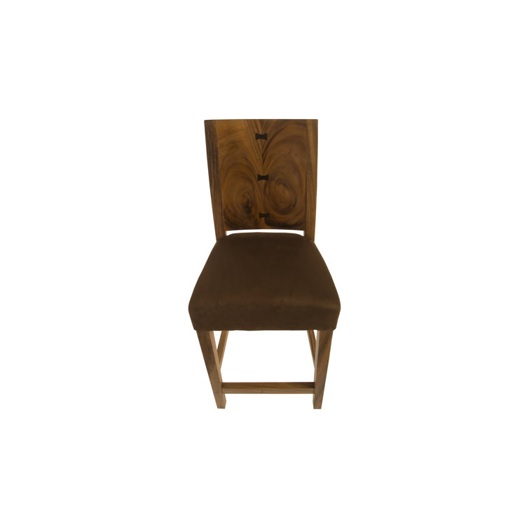 Chamcha Wood and Brown Leather Counter Stool