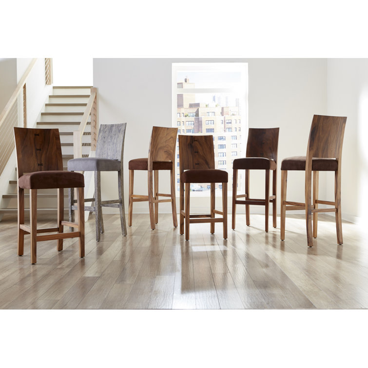 Contemporary Gray Stone & Chamcha Wood Bar Stool, 47.5"