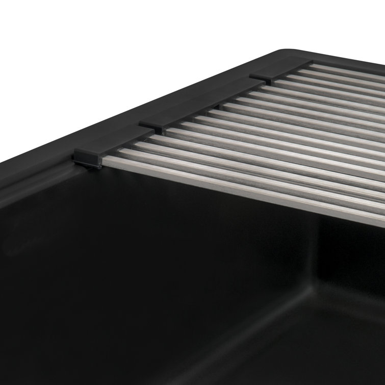 Midnight Black Granite Composite Drop-in Kitchen Sink with Workstation