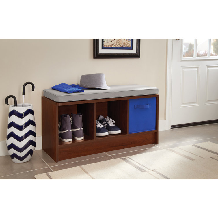 Laminated Wood 3-Cube Storage Bench with Gray Cushion