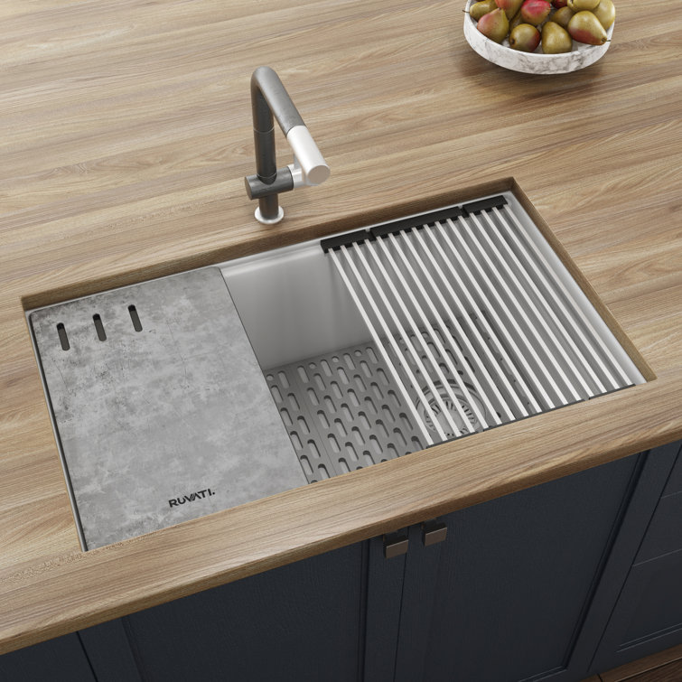 Arctic White Granite Composite Drop-In Workstation Sink
