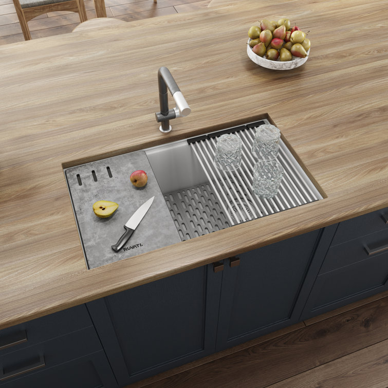 Arctic White Granite Composite Drop-In Workstation Sink