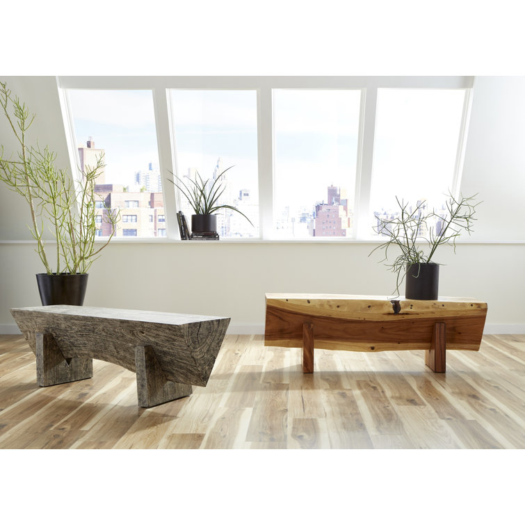 Contemporary Gray Stone Chamcha Wood 60'' Upholstered Bench