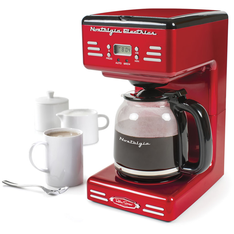 Retro Red 12-Cup Programmable Coffee Maker with LED Display