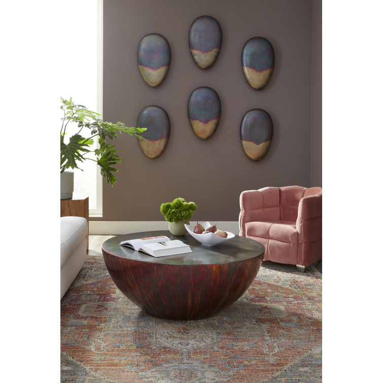 Round Brown Wood Drum Coffee Table