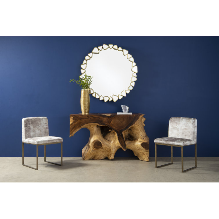 43" Contemporary Pebble Gold Round Wood Accent Mirror