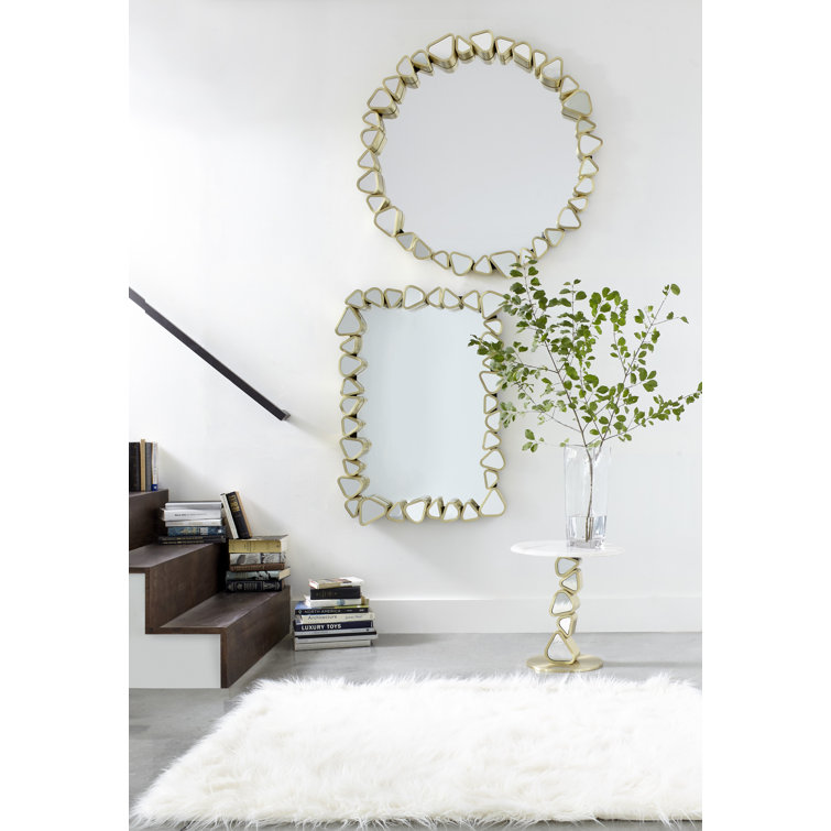 43" Contemporary Pebble Gold Round Wood Accent Mirror