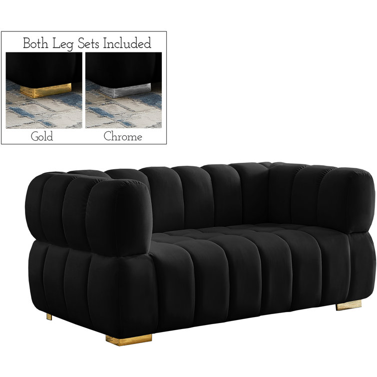 Elegant Gwen 68'' Black Velvet and Solid Wood Loveseat