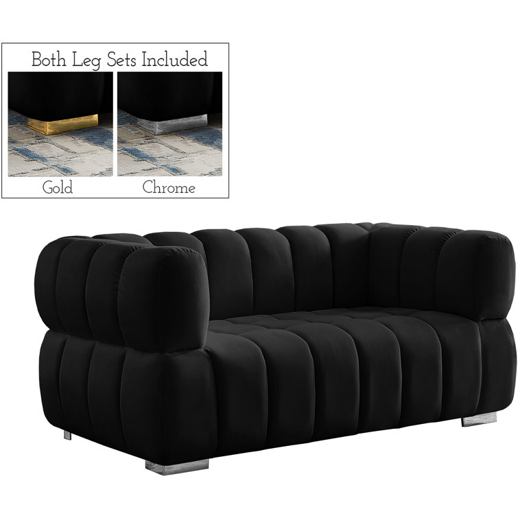 Elegant Gwen 68'' Black Velvet and Solid Wood Loveseat