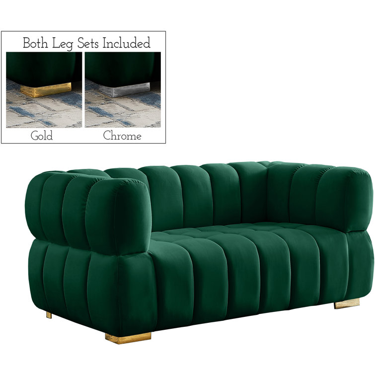 Elegant Gwen 68'' Tufted Green Velvet Loveseat with Solid Wood Legs