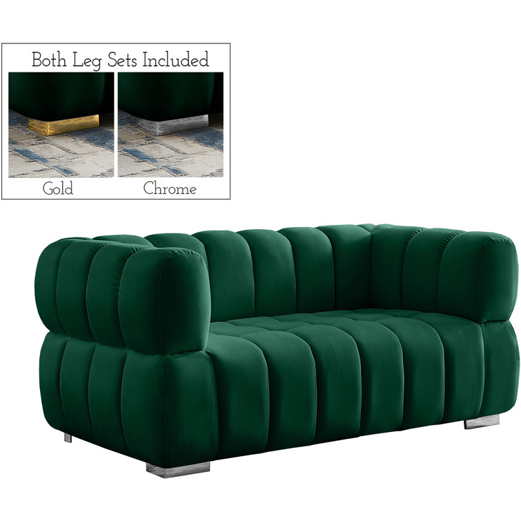 Elegant Gwen 68'' Tufted Green Velvet Loveseat with Solid Wood Legs