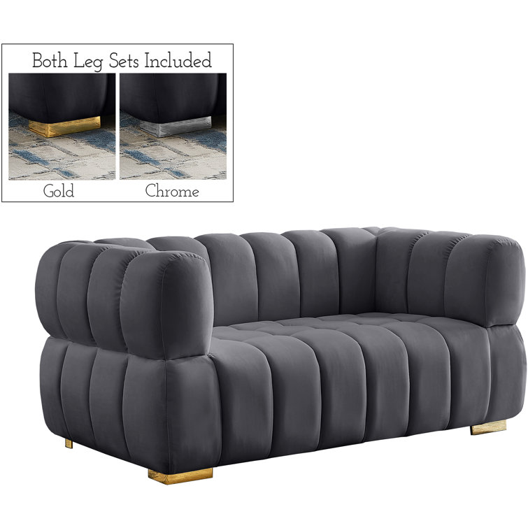 Gwen 68'' Grey Velvet Tufted Loveseat with Wood Frame